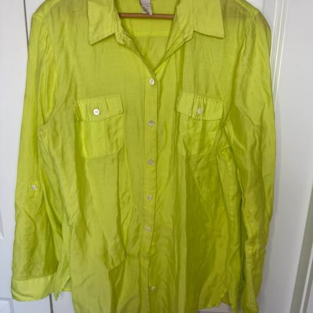 Chico's Size 2 Neon Yellow Button-Down Shirt size 2/L